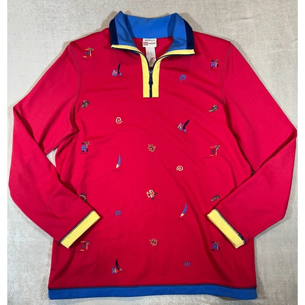VTG Koret Francisco Embroidered 1/4 Zip Pullover Top Women's Small Color 80s/90s